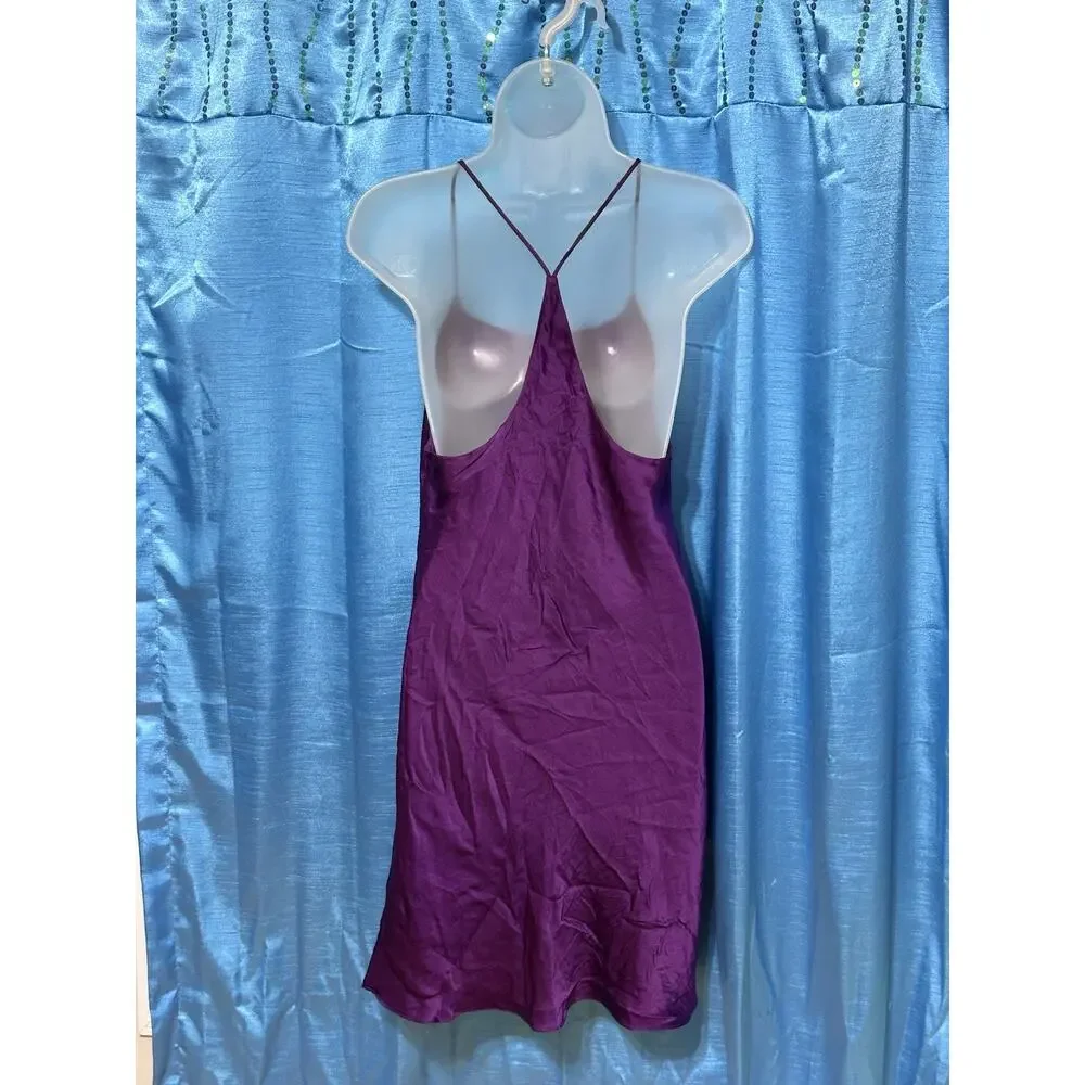 Valerie Steven’s 100% Silk Slip Dress Chemise Purple Razorback Nightgown SZ M